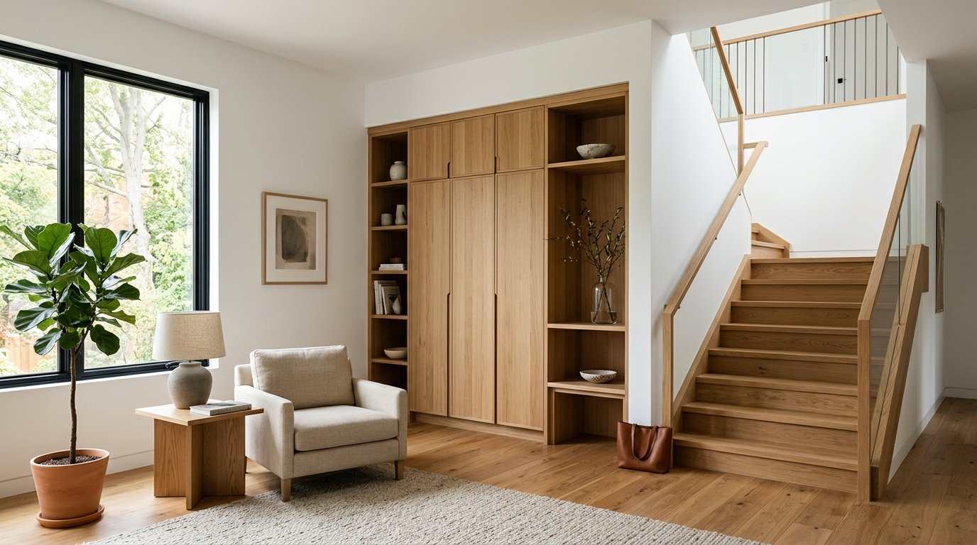Einbauschrank und Treppe in einem Wohnraum